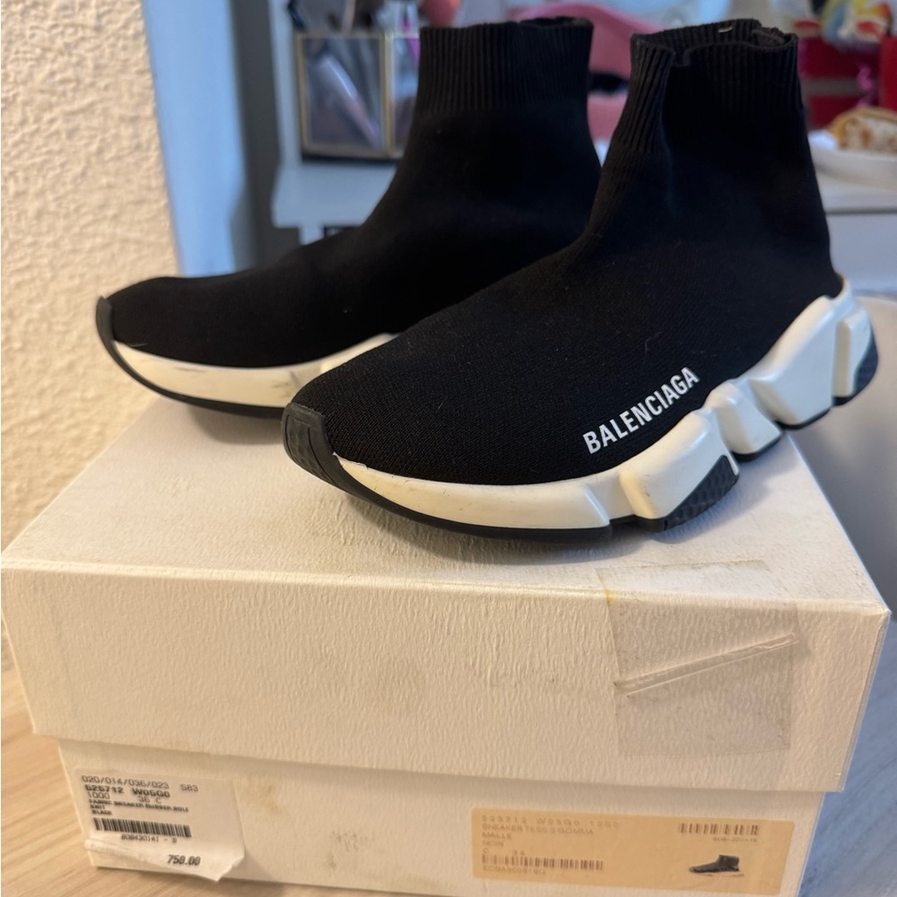 Balenciaga Black and White Knit Sneakers